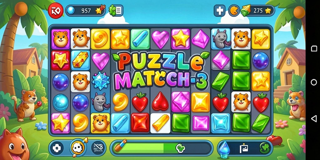 Screenshot gameplay 2757 menampilkan level seru dari game Match-3.