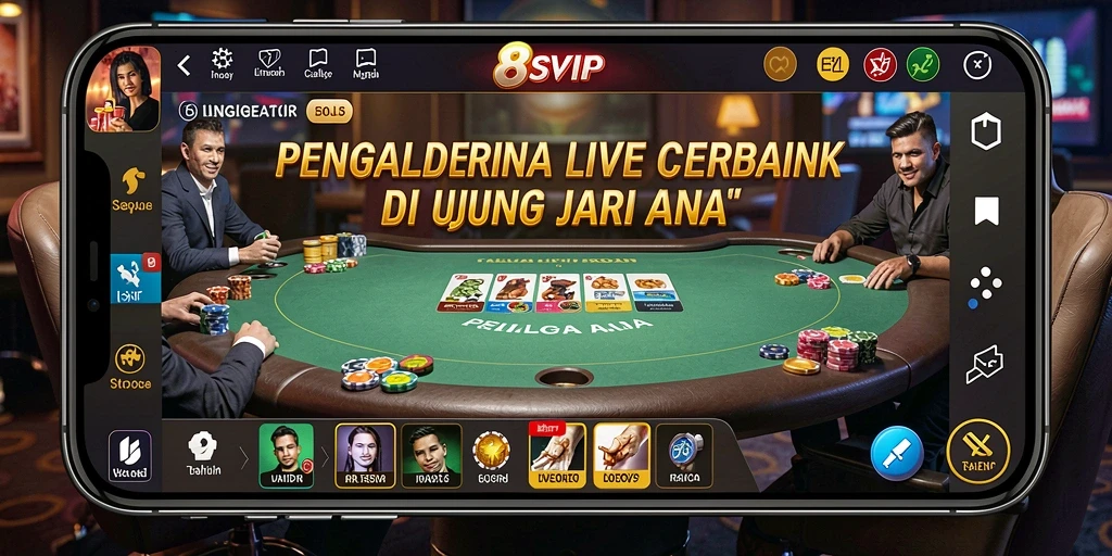 Screenshot gameplay Live Casino 8SVIP dengan dealer langsung dan interaksi pemain.