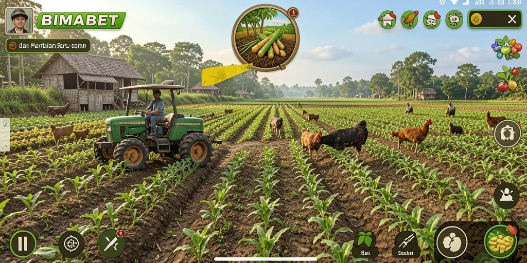 Tampilan gameplay seru di BIMABET dengan berbagai aktivitas bertani.