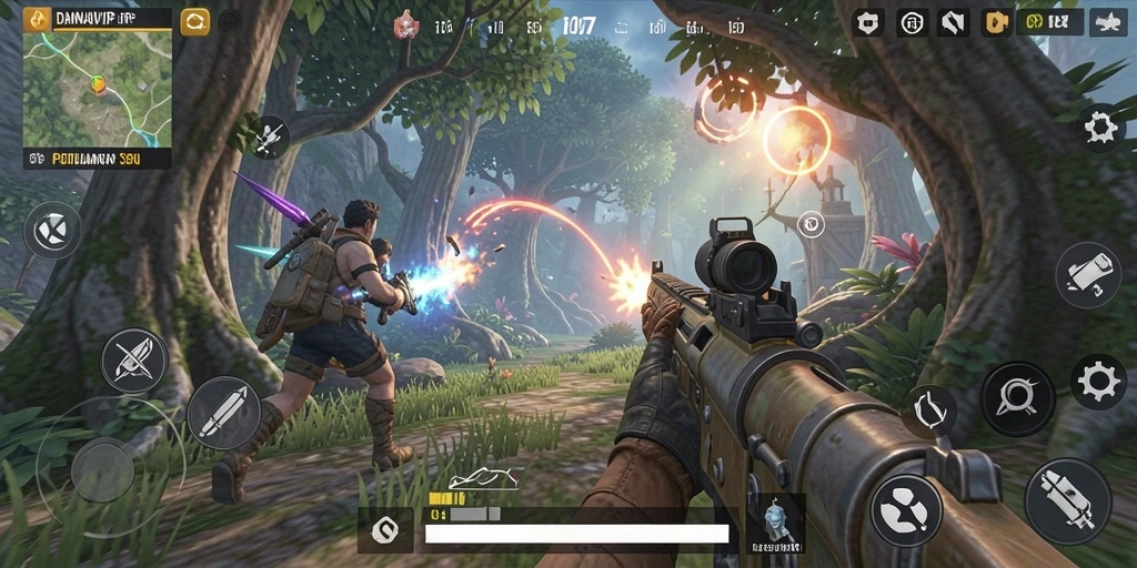 Screenshot gameplay seru dari DANAVIP yang menampilkan aksi TPS.