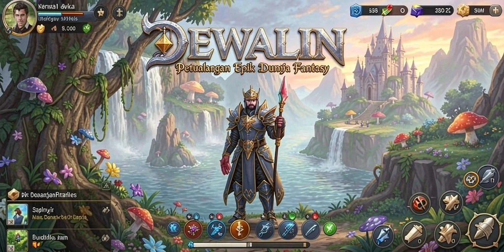 Screenshot gameplay DEWALIN menampilkan pertarungan epik melawan monster besar.