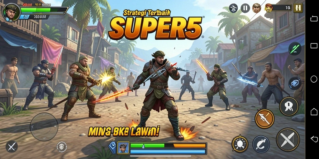 Tampilan gameplay SUPER5 dengan pertempuran taktis yang seru.