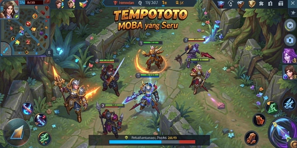 Tampilan menarik dari gameplay TEMPOTOTO di arena MOBA.