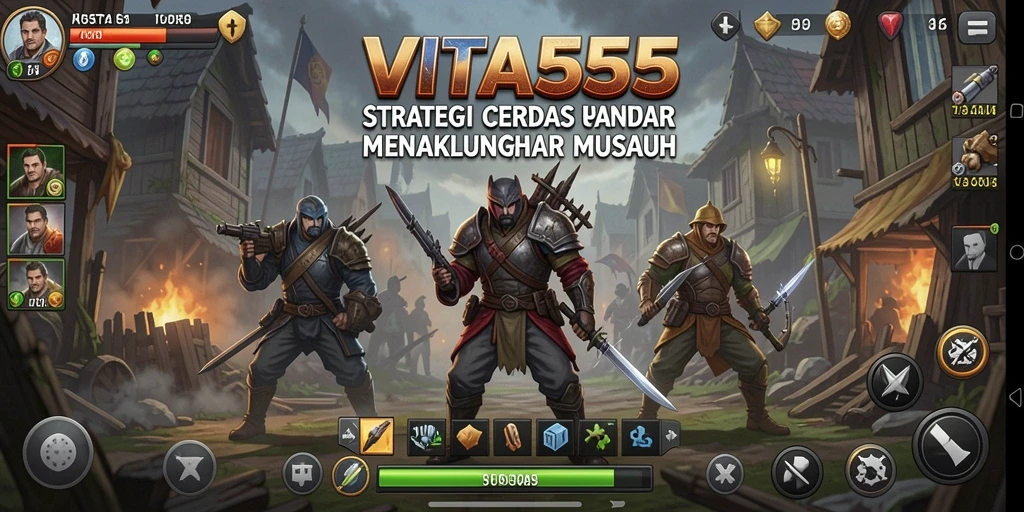 Screenshot VITA555 menunjukkan pertempuran strategis yang mendebarkan.